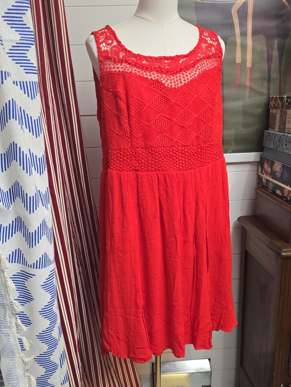 torrid 20 Plus Red Crochet-Detail Sleeveless Midi Dress - Picture 1 of 3